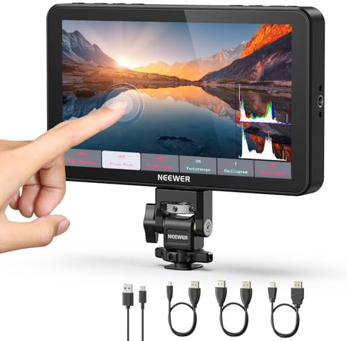 NEEWER F700 7 Monitor Campo Cámara, Pantalla Táctil IPS HD 2000nit 1920x1080 con LUT 3D, 4K HDMI Loop in/out con Peak Focus DSLR Video Asistencia Onda HDR, Montaje Zapata Fría, Batería No Incluida