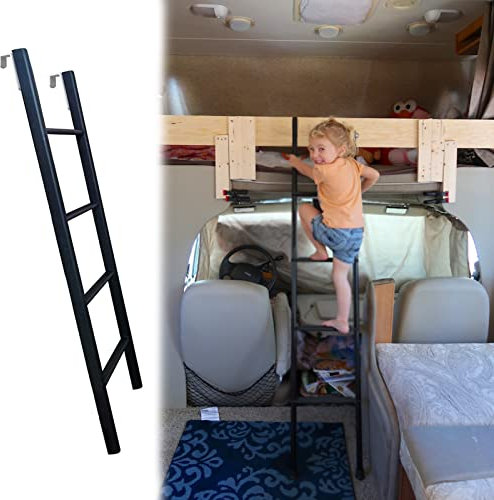 Escalera de litera negra para caravana, autocaravana, hogar, 4 escalones, ahorro de espacio, escalera lateral de seguridad para cama individual (130 cm)