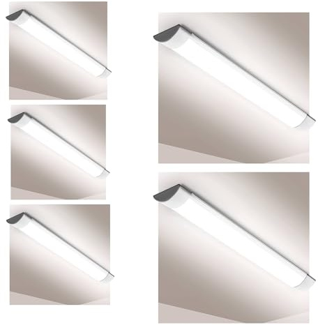 Pack of 5 LED Batten Lights, 72W 6FT Linear Tube, 8640 Lumens Daylight (4000K), Ultra-Bright & Energy-Efficient Ceiling Strip Lights for Garage, Workshop, Office & Commercial Use