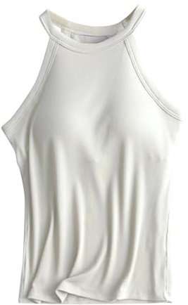 Generisch Top con sujetador integrado, camisetas interiores de algodón, tirantes delgados, top con sujetador, camiseta de tirantes ajustable, blanca, M