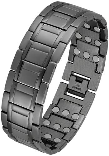 Jeracol Magnetarmband für Herren, 3 x Stärke, effektive Titan-Stahl-Magnetarmbänder mit 3500 Gauss-Magneten, verstellbare Länge mit Größenwerkzeug (grau)