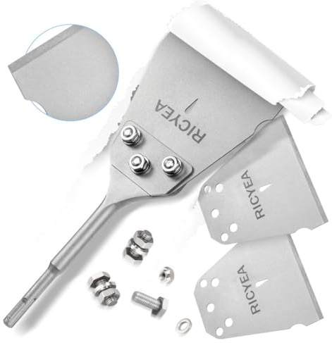 Ricyea Spachtelmeißel SDS Plus Meißel 275 x 127 mm, Bodenschaber Farbschaber mit 2 Ersatzklinge für Abziehen von Fliesenkleber, Teppich, Fußbodenkleber, PVC-Fliesen, Bodenkleber (275 X 127 mm)