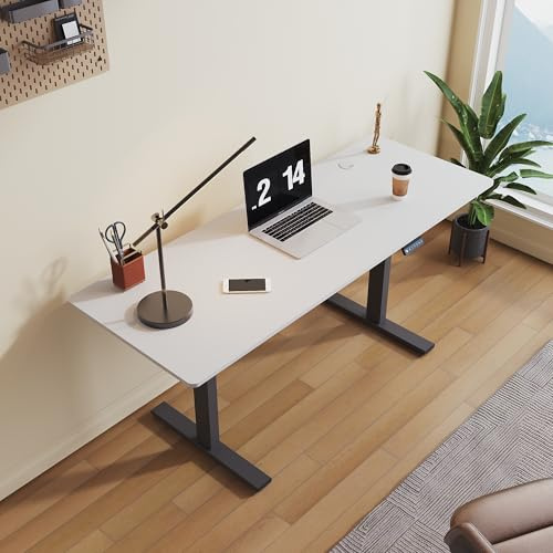 SONNI höjdjusterbart skrivbord elektriskt, 160 x 60 cm, borstlös motor med 3 minnesfunktioner, anti-kollisionssystem och kabelhantering, ståsitsbord för hemmakontor, 80 kg lastkapacitet, vit
