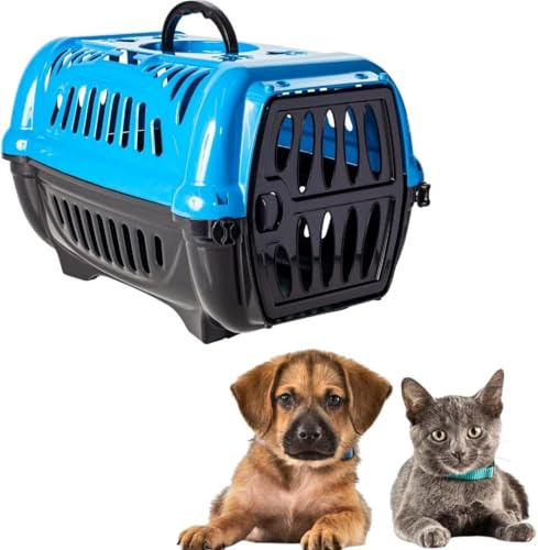 Jel Plast Durable Cat Carrier, Dog Carrier, Pet Carrier with Ventilation System, Secure Locking Door, Convenient Handle - Plastic Pet Carriers for Cats, Dogs, Small Pets, Travel Carrier - Blue