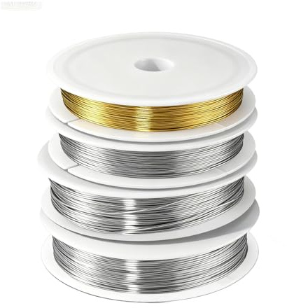 4 rollos alambre para abalorios nailon de acero inoxidable recubierto, 0,5 mm x 100 m, 3 alambres plateados y 1 alambre de cobre, alambre metálico para hacer bisutería artesanal, cadenas y pulseras