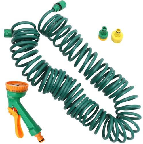 FOMIYES Tubo da Giardino Retrattile 10 M Tubo Flessibile a Spirale per Irrigazione Esterni Lavaggio Auto Testina Spruzzatrice Multiuso Resistente ed Elastico per Colore Casuale