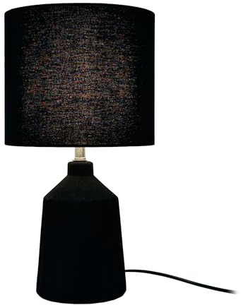 Relaxdays Tischlampe, gemusterter Keramikfuß, Stoffschirm, E14, HxD: 42 x 23 cm, Nachttischlampe mit Kabel, schwarz