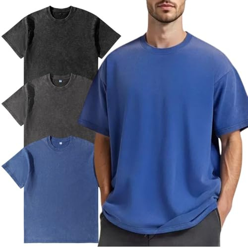 Camiseta de gran tamaño para hombre, paquete de 3, camiseta básica de algodón para hombre, verano, camiseta retro lavada, moda unisex, camisetas casuales vintage hip hop, XXL