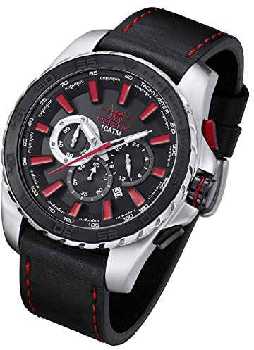FIREFOX XXL Chronograph Firestorm FFS205-105 Herrenuhr Edelstahl schwarz/rot Lederarmband Dornschließe 10 ATM wasserdicht