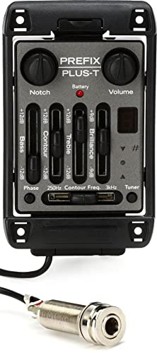 Fishman Prefix Plus-T Onboard Preamp, Wide Format for Acoustic Guitar, Black, Solid State Amplifier