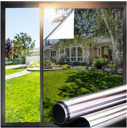 Lifetree Reflective One Way Window Film Privacy: Mirror Window Tint Film Heat Control Sun Blocker, UV Anti Glare Film Clear Day and Night for Home Office (Silver, 44.5 * 200cm)