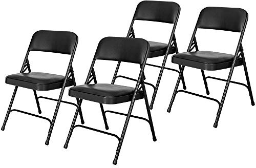 OEF Furnishings OEF1200 Series Premium Heavy Duty Vinyl Padded Folding Chairs, Commercial Grade 500 lb Capacity (4-Pack, Classic Black)
