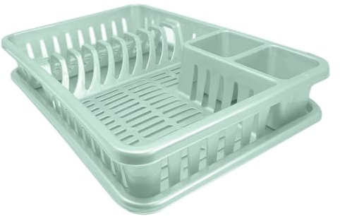 plastific Égouttoir à vaisselle en plastique avec porte-couverts pour évier de cuisine, porte-gobelet, séchage des ustensiles, gadgets de cuisine ((45 x 29,7 x 8 cm, Vert menthe))