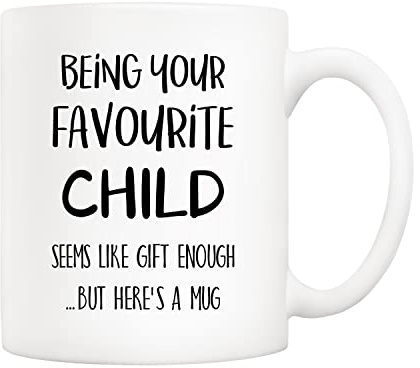 5Aup Funny Mother's Day and Father's Day Coffee Mug for Dad Mum, Being Your Favourite Child Christmas Cups for Dad from Daughter, Son, Kids - Birthday Gifts Idea for Parents 11 Oz