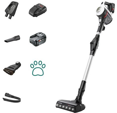 Bosch Unlimited 7 BCS712GB ProHome MultiUse Lightweight Cordless Vacuum Cleaner with Flex Tube, Quick Charger & Accessories, 2 Batteries 80 minutes runtime - White