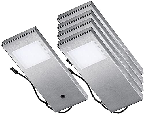 Thebo LED 91 Tadeo 1 in EDELSTAHL - SET 5 inkl. Leuchte mit Hauptschalter/Unterbauleuchten/Oberschrankleuchten
