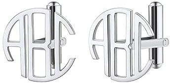 Richsteel Initiale Manschettenknöpfe Persönliche Krawattenklammern mit Initiale Monogramm Rund Silberfarben