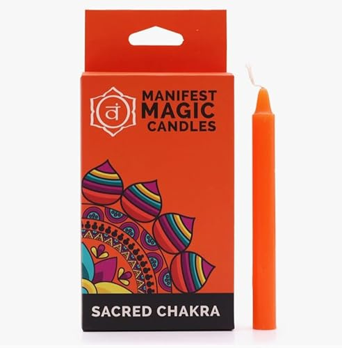 Orange Candles Sacro Chakra sacrale (confezione da 12) manifesta creatività – 90 minuti di combustione, cera di soia, meditazione e potenziatore spirituale, energia di terra, set regalo magico