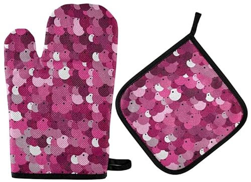 Ofenhandschuhe Glitzer Bling Fischschuppe Pink Topflappen Set Anti-Rutsch Topfhandschuhe Hitzeresistente Grillhandschuhe Für BBQ Kochen Backen