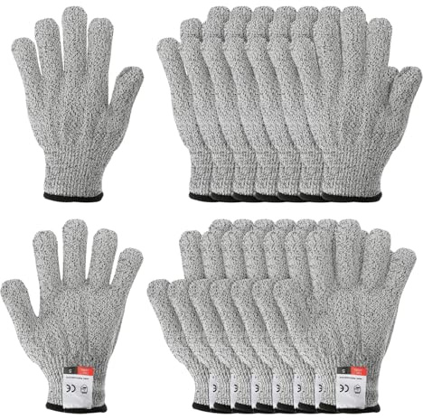 PATIKIL Cut Resistant Gloves, 8 Pair Level 5 Protection Anti Cutting Gloves Cut Proof Gloves for Kitchen Wood Carving Working, Large, Gray