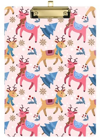 Klemmbrett mit Winter-Hirschen und Schneeflocken, A4-Größe, 31,8 x 22,9 cm, Arbeits-Klemmbrett (Langwort) mit niedrigem Profil-Clip für LKW-Fahrer, Outdoor-Skizzieren