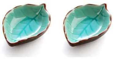 QMOWIZ Salsera de Porcelana 2 Piezas De Salsera, Cuenco De Cocina, Salseras, Plato Creativo, Grietas De Hielo, Glaseado, Hoja, Condimento, Salsa De Soja, Vinagre Cuchara de Ramen