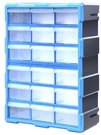 Colcolo Mobiletto portaoggetti per ferramenta con 18 Griglie 18x37,5x48,5 cm, Organizer per Viti per la creazione di Gioielli, Versatile per Ufficio Domestico, Blu