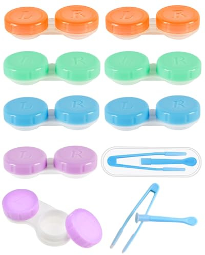 MYGLOAR Estuches para lentes de contacto de 8 piezas y pinzas 2, estuches para lentes de contacto de colores, estuches para lentes de contacto, juego de estuches para lentes de contacto de viaje
