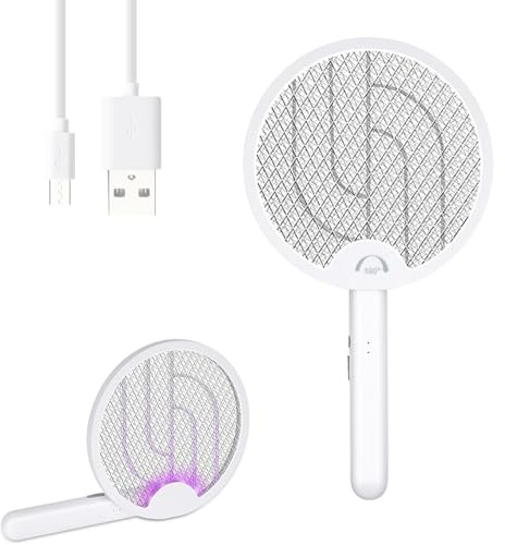Electric Fly Swatter 4000V, Bug Zapper Racket Indoor with USB Rechargeable, Mosquitoes Trap Lamp Rechargeable with 1200mAh Battery for Indoor Mosquito Bat, Fruit Fly Killer for Home