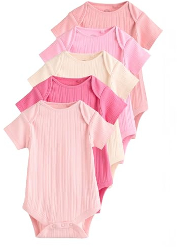 NEXT Bébé fille Body côtelé à manches courtes 100% coton pour bébé | lot de 5, Coupe standard, Fermeture boutonnée