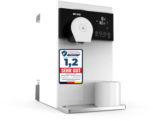 smardy blue noura Premium Auftisch Osmoseanlage mit UV-Sterilisation | Mobile Umkehrosmose ohne Wasseranschluss – 4 Temperaturstufen 15–90 °C, Smart-Touch-Display und QuickChange Filter