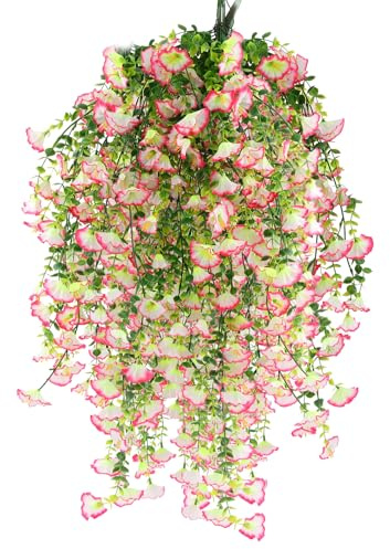 msymsyu 80cm Flores Colgantes Artificiales, 4Pcs Plantas Colgantes Artificiales Exterior, Flores Artificiale Exterior, Ideales para Interiores y Exteriores, Balcones, del Hogar (Rosa empolvado)