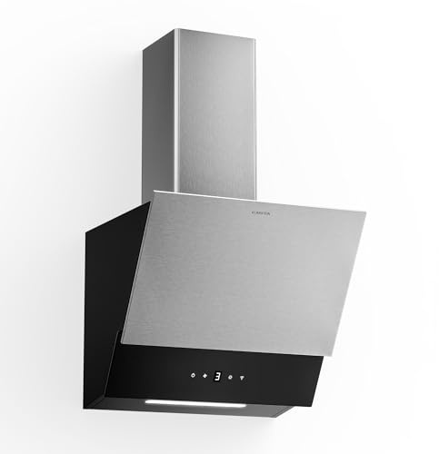 Klarstein Verosteel Hotte Aspirante 45 cm - Hotte Décorative, 624 m³/h, A++, Commandes Tactiles, LED, Filtre Charbon, Inox & Verre Noir, Silencieuse, Cuisine Moderne