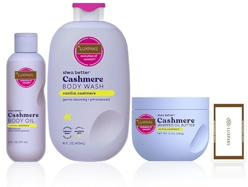 Rengöringsduk, buntad med E.O.S Vanilla Cashmere Body Care Trio – Body Wash, Whipped Oil Body Butter & Body Oil – av Luxpaks