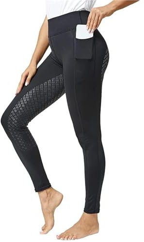 GIYXHU Ridbyxor fullt säte silikon knäbyxor dam ridsport sportkläder stretchiga hög midja snäva ridbyxor dropp gummibyxor, Svart, XL