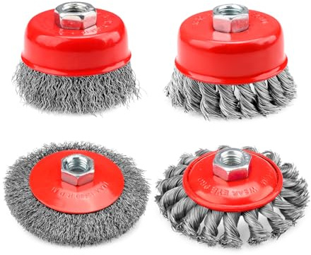 SI FANG 4 Stück Drahtbürste Flex, M14 Schleifbürste für Winkelschleifer | Entrosten und Schleifen, MAX. U/min 12.500 für Akkuschrauber, 75 mm und 100 mm Topfbürste