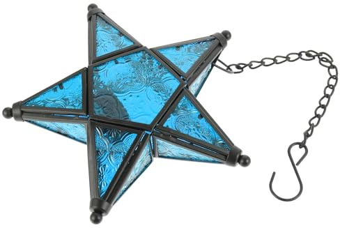FIXOSHEE Portacandele Antivento Sospeso in Ferro Battuto Lanterna, Decorazione per Bar e Ristoranti, Porta Candele Creativo Blu per Interni