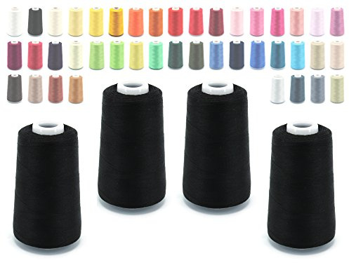 Schnoschi 4 Rocchetti di Filo per sopraggitto (overlock) 40/2 (120), 4570 Metri (5000 Yard), Filato per Cucire, Nero