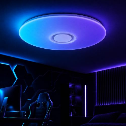Horevo LED Deckenleuchte Farbwechsel 36W Ø50cm Groß Deckenlampe Sternenhimmel mit Fernbedienung Bluetooth Lautsprecher Dimmbar Sternenhimmel Musik Lampe für Kinderzimmer Schlafzimmer Kinder Geschenk