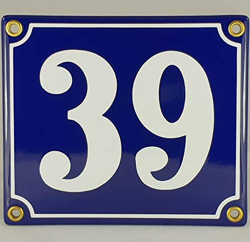 Emaille Schild Hausnummer 39 Blau-Weiß Handarbeit