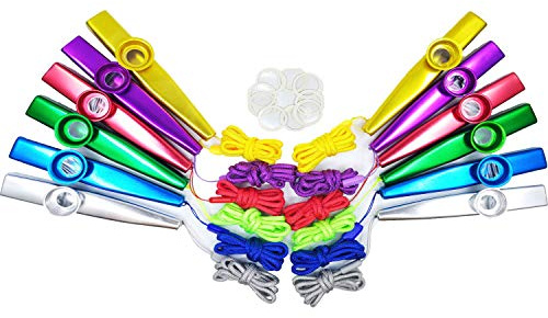 Fartime 18Pcs Metal Kazoos With Lanyards,With 20Pcs Kazoo Flute Diaphragms，Musical Instruments,Good Gift for Kids,A Good Companion for Ukulele, Violin, Guitar,Piano Keyboard.