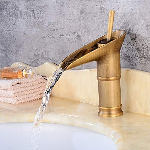 Grifo de cascada, estilo copa de vino, grifo monomando para baño, latón antiguo, grifo de lavabo, cascada