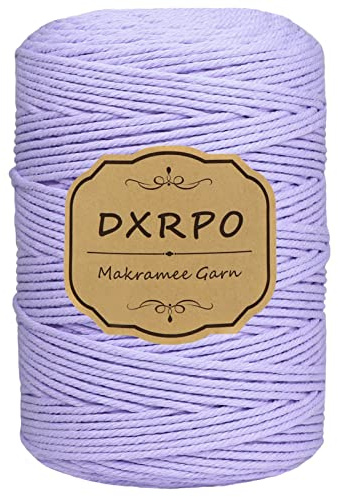 DXRPO Makramee Garn Violett, 3 mm x 300 m Natürliches Makramee | Baumwollgarn Macrame Cord | für Makramee Blumenampel | DIY Handwerk Pflanze Aufhänger Boho Deko