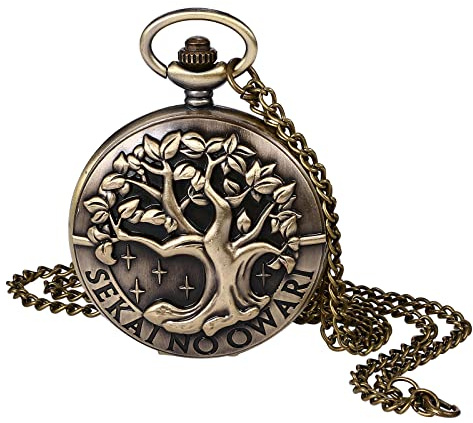 JewelryWe Reloj de Bolsillo, Reloj Bolsillo para Hombre Mujer de Tridimensional en Relieve Árbol de la Vida Estuche Números Arábigos Esfera Collar Suéter Cadena
