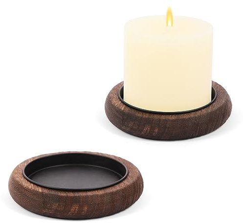 Hatway Wood Candle Holder Farmhouse Decor Wooden Pillar Candles Tray for Table Centerpiece Small Decorative Tray Riser Round Wooden Plate Pedestal Stand for Coffee Table for Christmas Decor Mu-2