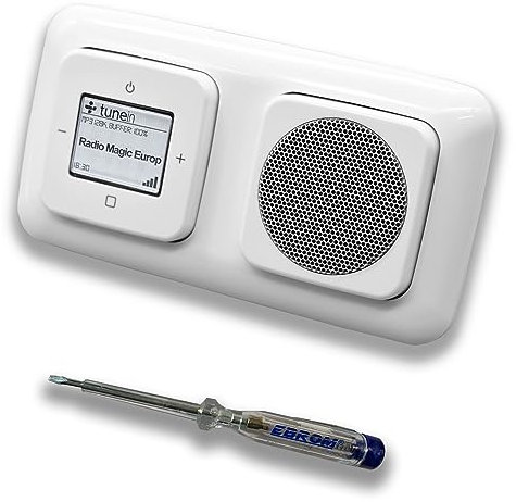 Busch Jäger iNet Internet Unterputz Radio 8216U Reflex SI alpinweiß, Komplett-Set mit Lautsprecher, Abdeckungen und Rahmen + EBROM Phasenprüfer zur Montage der Geräte - 8216 U Internetradio