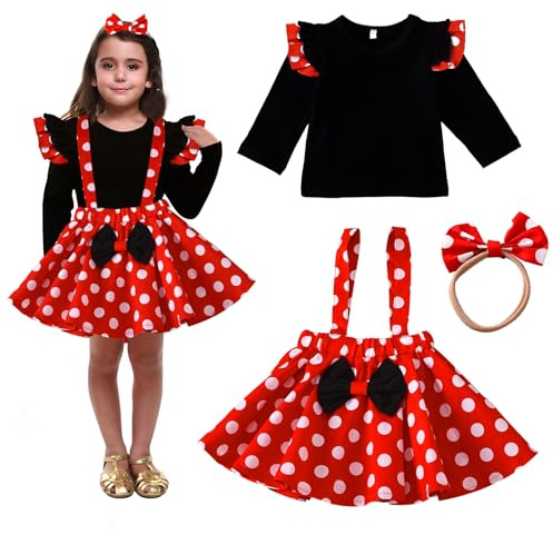 Meanju Costume Da Topo Per Bambina Con Fascia Per Orecchie Da Topo, Tutù Da Bambina A Pois Rossi, Vestito Da Principessa Per Feste In Costume, Carnevale, Feste Di Carnevale 3-4 Anni, Black-110