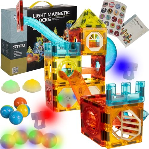 Pista per biglie luminosa 75 elementi per bambini da 3 a 9 anni