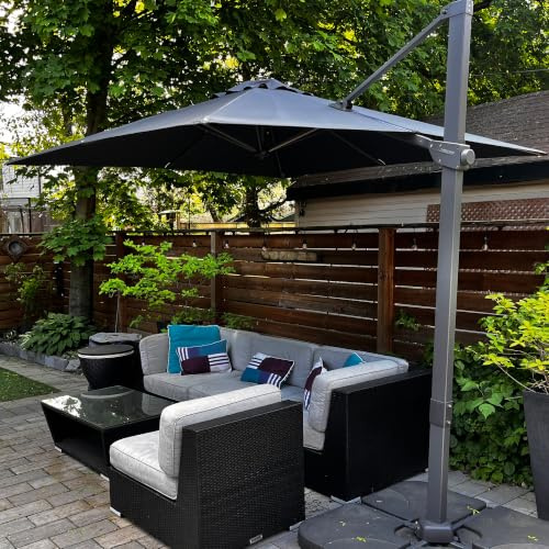 PURPLE LEAF Sonnenschirm 250 × 250 cm Stufenlose Neigungsverstellung Grau | Neigungsfunktion, Leichtes Öffnen & Schließen mit Kurbel, 360° Drehung mit Fußpedal, Leichte Anpassung, für Kleine Terrassen