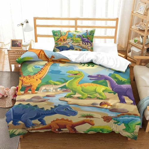 VFKLZCNYR Dinosaurier Bettbezug Set Bettwäsche Set Kinderbettwäsche Reißverschluss Mit Kissenbezügen Betten Set Für Jungen Und Mädchen, Kinder Single（135x200cm）